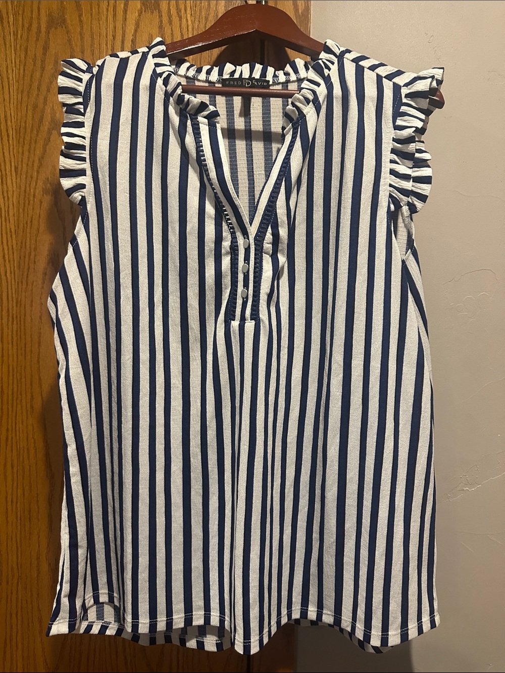 Fred David Navy & White Striped Ruffle-Sleeve Camisole